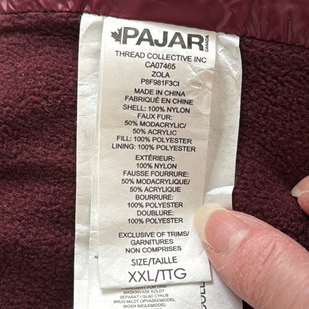 New Pajar Pup Zola dog jacket w/faux fur trimmed hood.  Size XXL. Color Merlot. - Picture 12 of 16